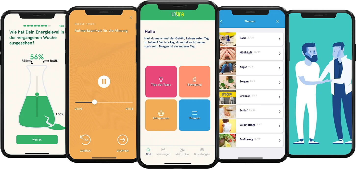 Fünf Screenshots der Untire-App